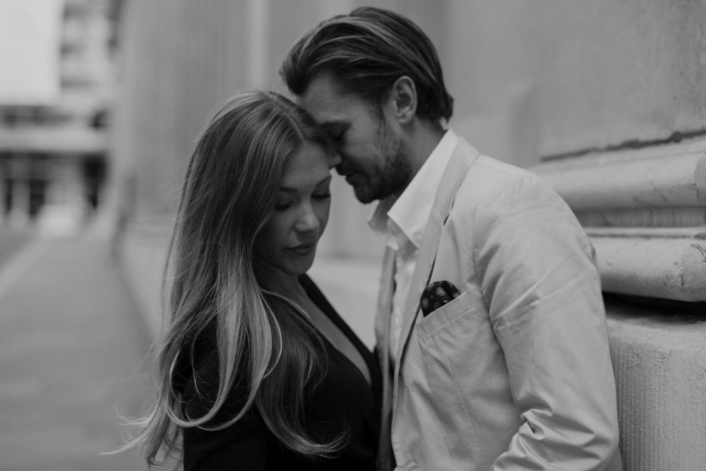 Fashionable couples London engagement shoot